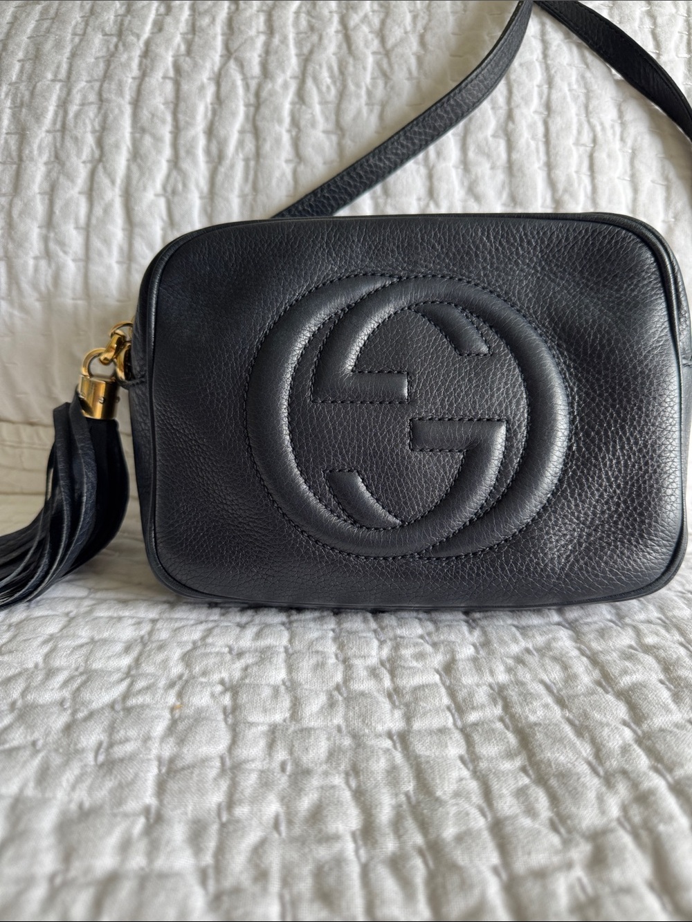 Navy (hard color to find) Soho disco GUCCI  Leather Crossbody in VG used cond